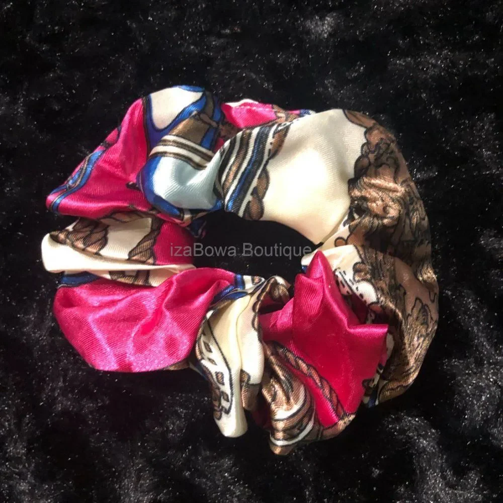 Hot Pink Chain Design Satin Scrunchie  (kids)   SC2753  Handmade NWT Boutique